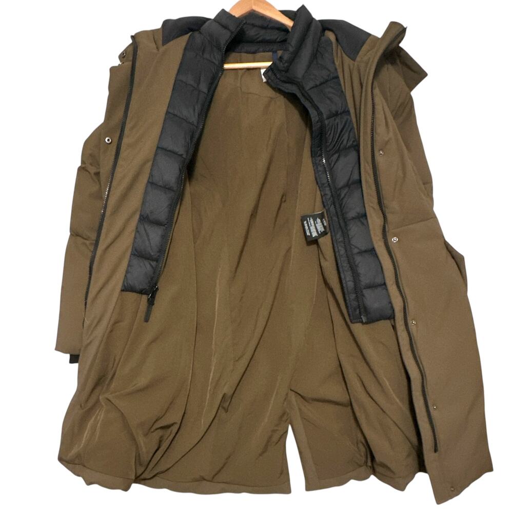 Cole Haan Signature Insulated Parka Women L Brown Winter Coat Hooded Bib Insert - Picture 6 of 9